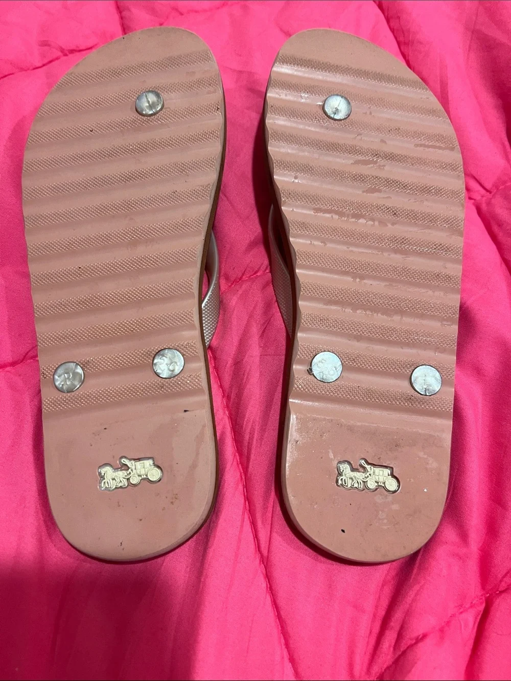 Coach Brown Logo Flip Flops with Gold Logo